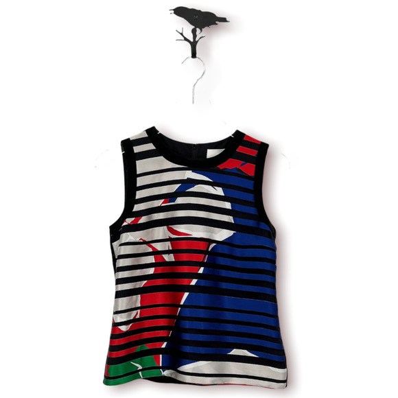 Boss Hugo Boss Inyna Black White Red Striped Crew Neck Sleeveless Blouse Size 4 - Picture 12 of 12